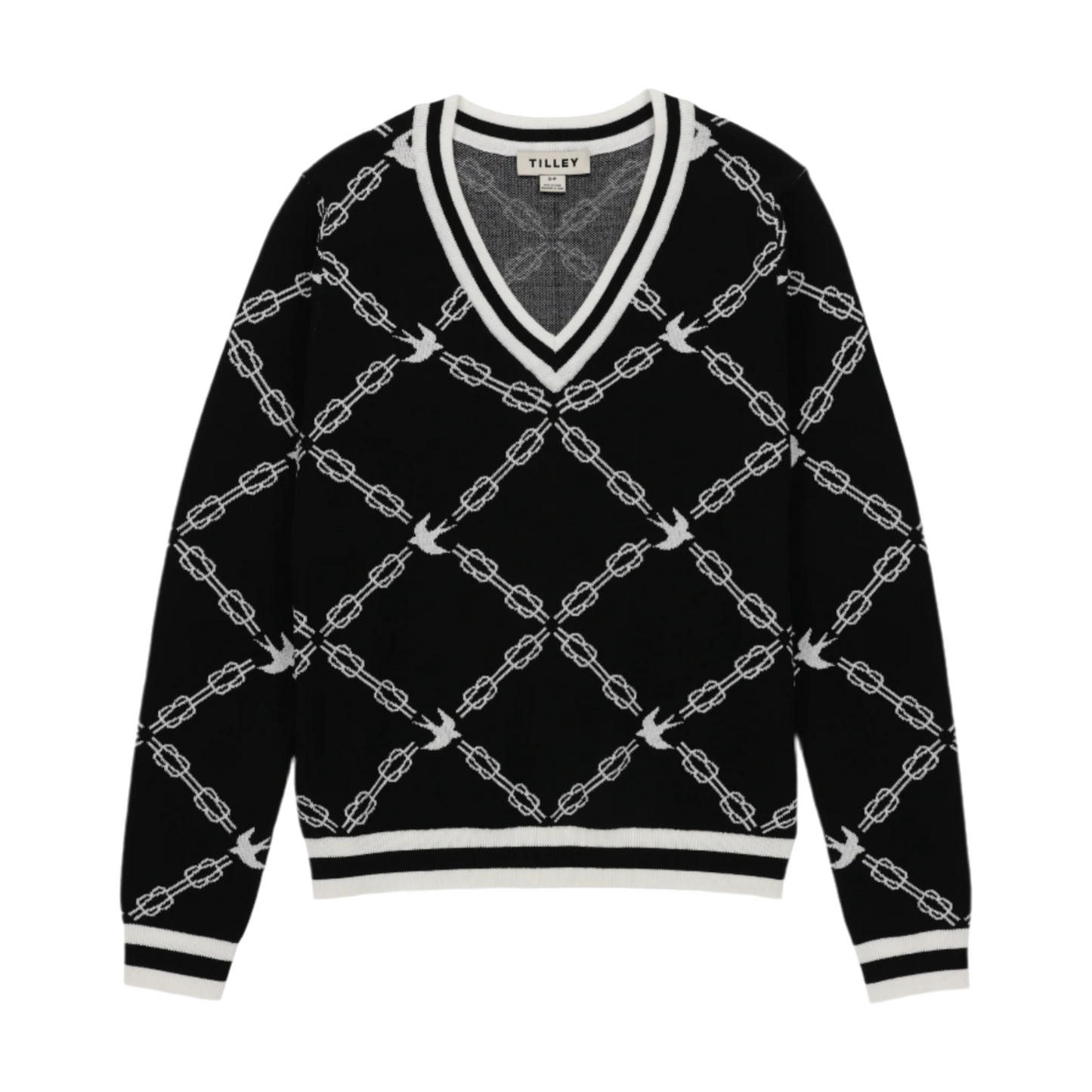 Womens Birdie Links Jacquard V-Neck Sweater - White/Black