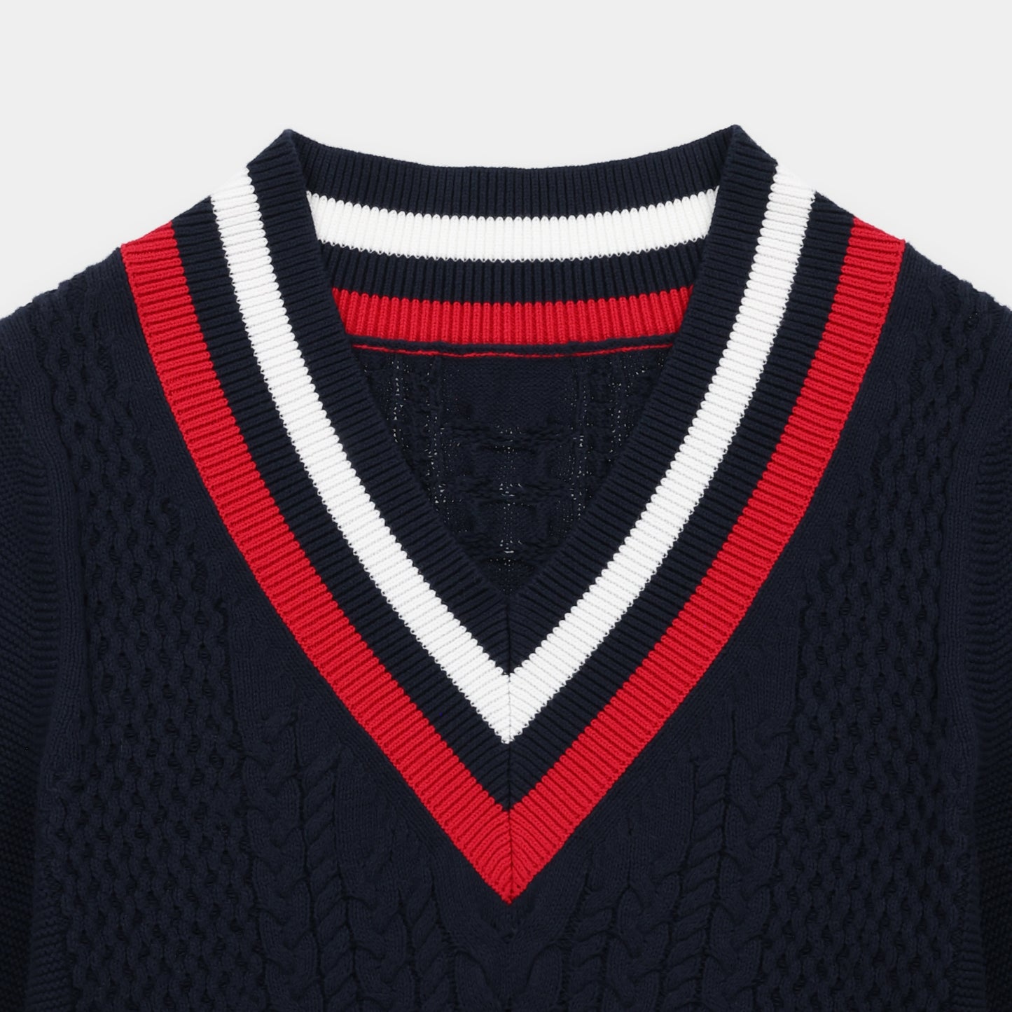 Womens Preppy Deep V Sweater - Navy/Red/White