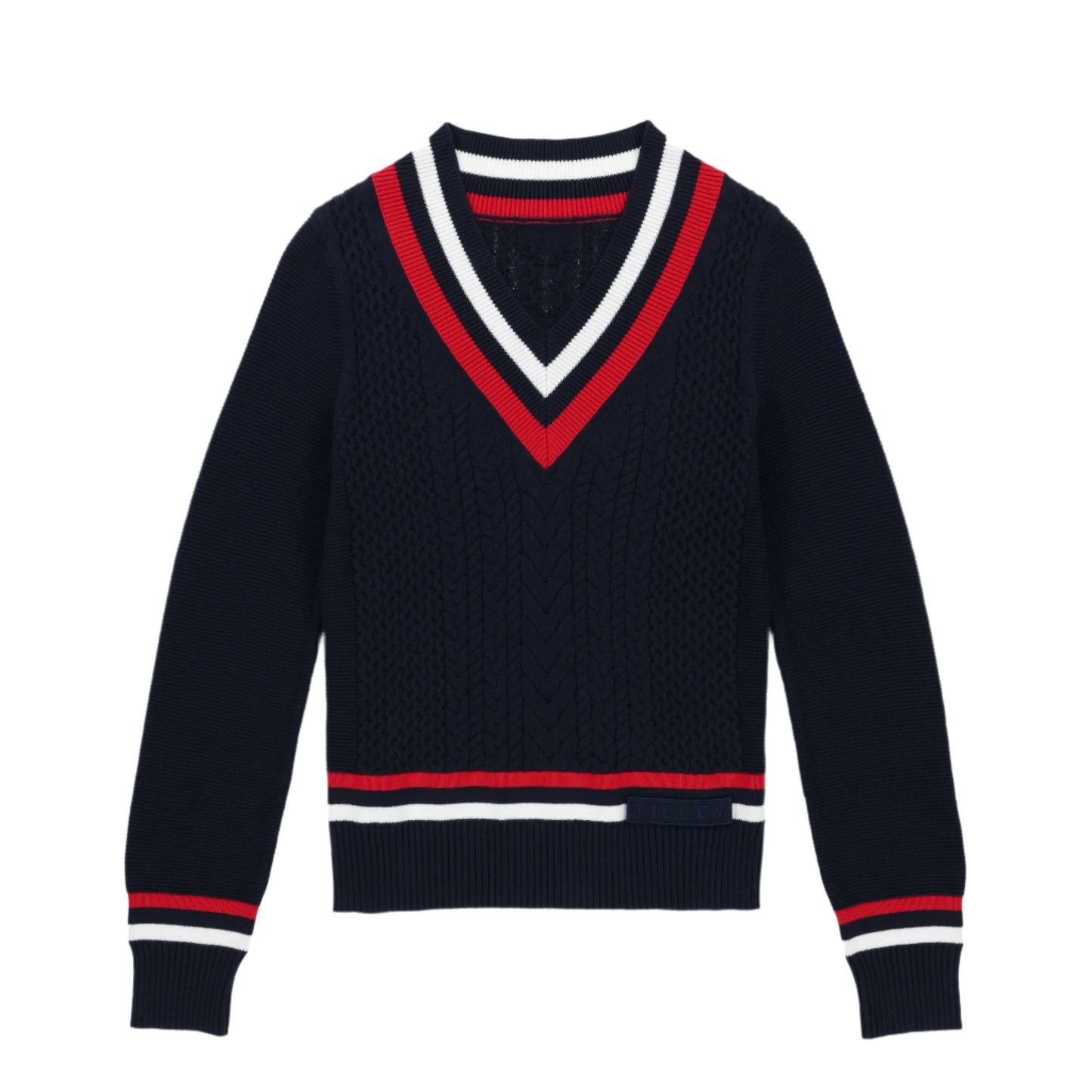 Womens Preppy Deep V Sweater - Navy/Red/White