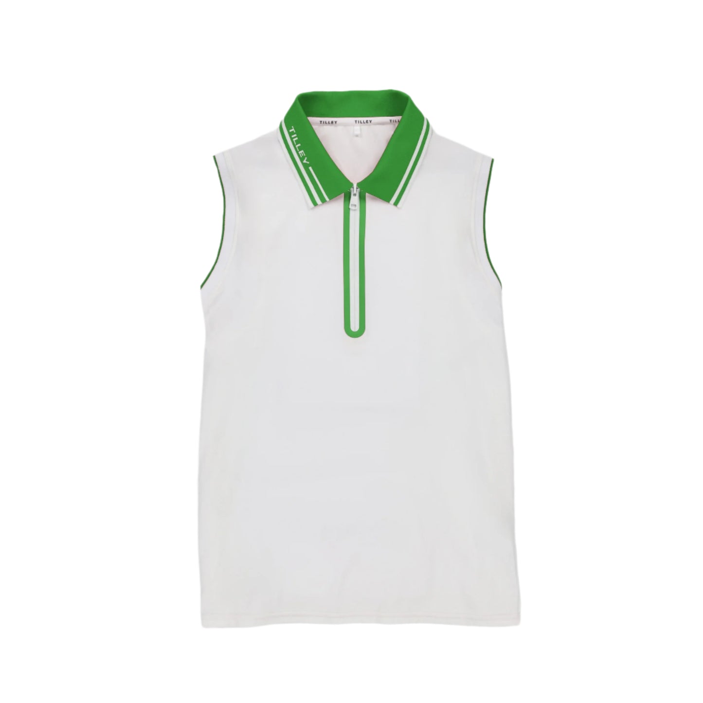 Womens Tech Jersey Sleeveless Zip Polo - White/Sport Green
