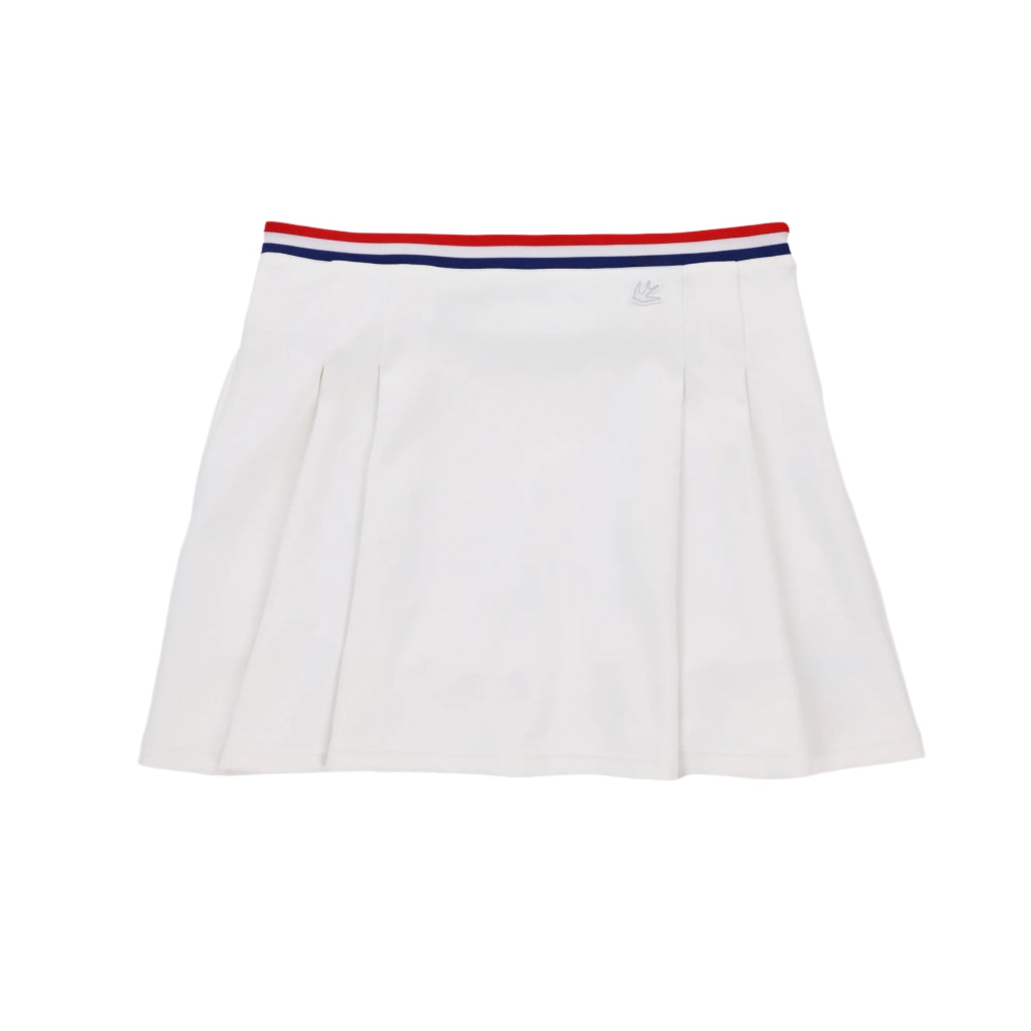 Womens Striped Scuba Pleated Skirt - White/Red/Blue