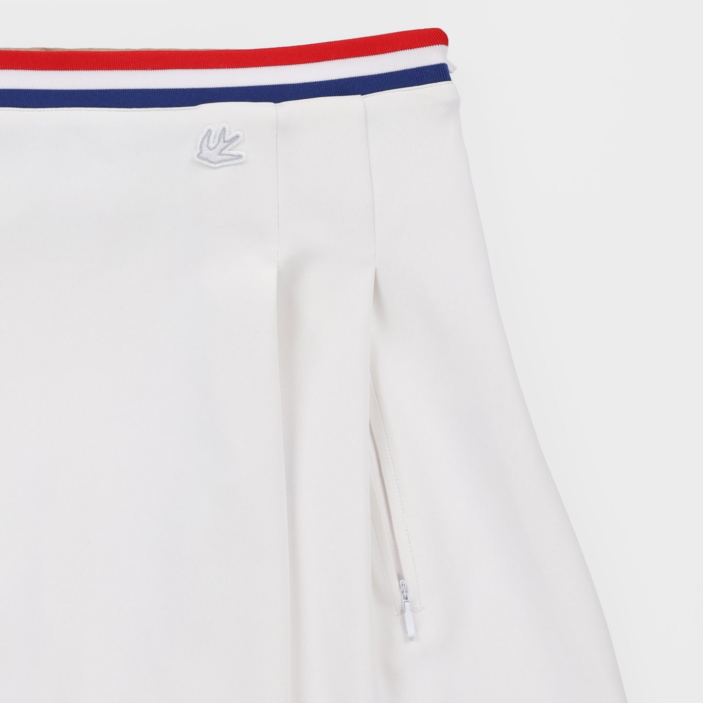 Womens Striped Scuba Pleated Skirt - White/Red/Blue