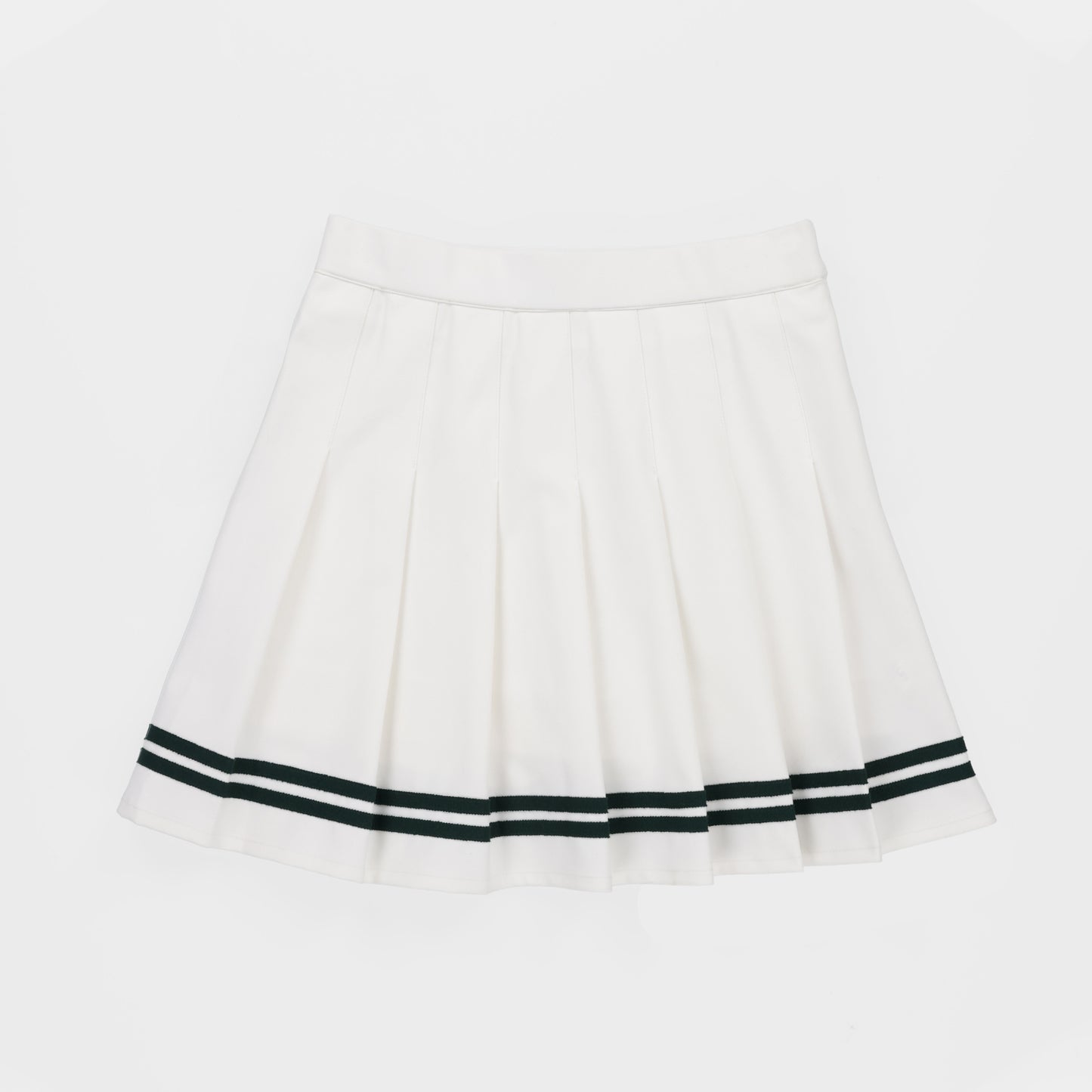 Womens Ribbon Pleated Skirt - White/Pine Green