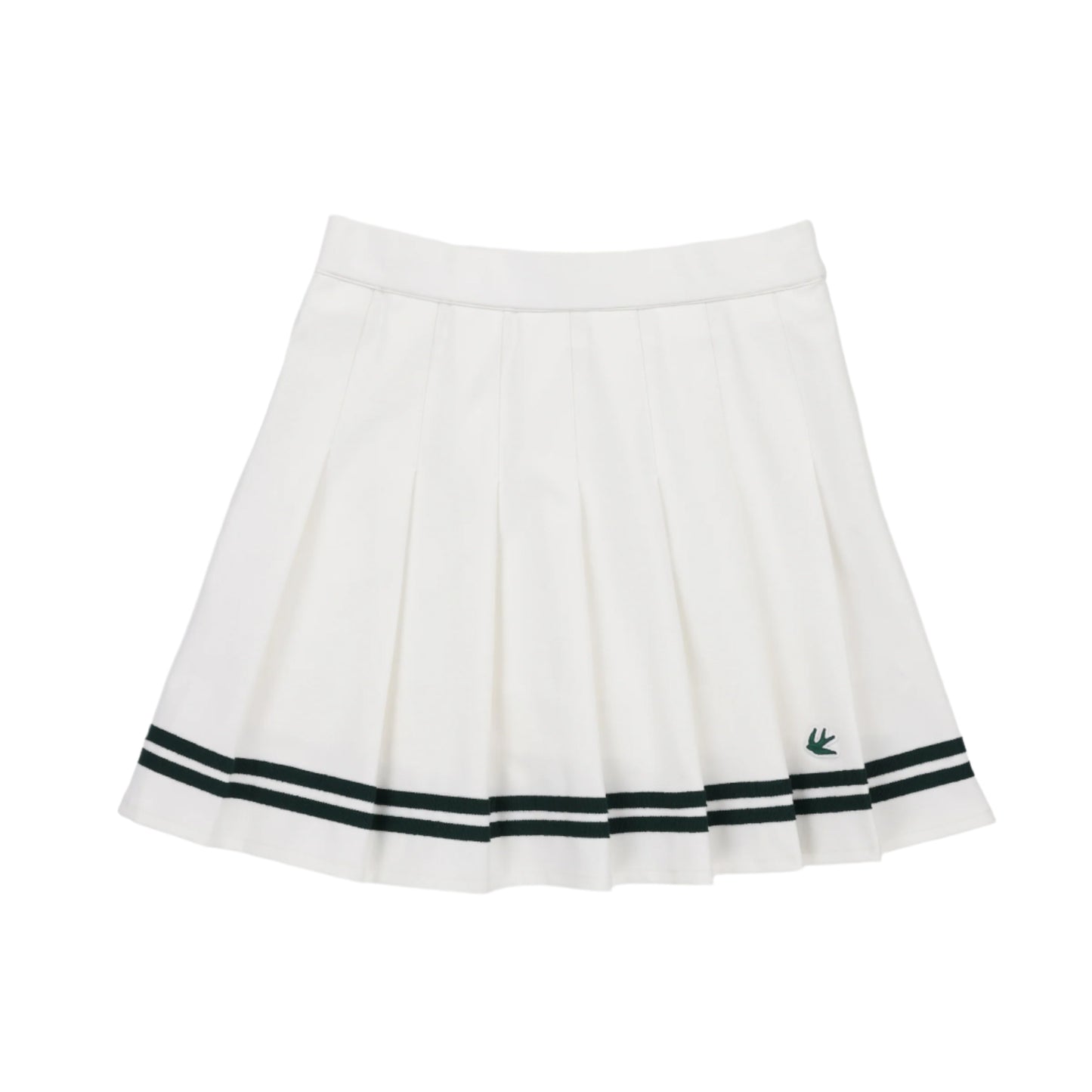 Womens Ribbon Pleated Skirt - White/Pine Green