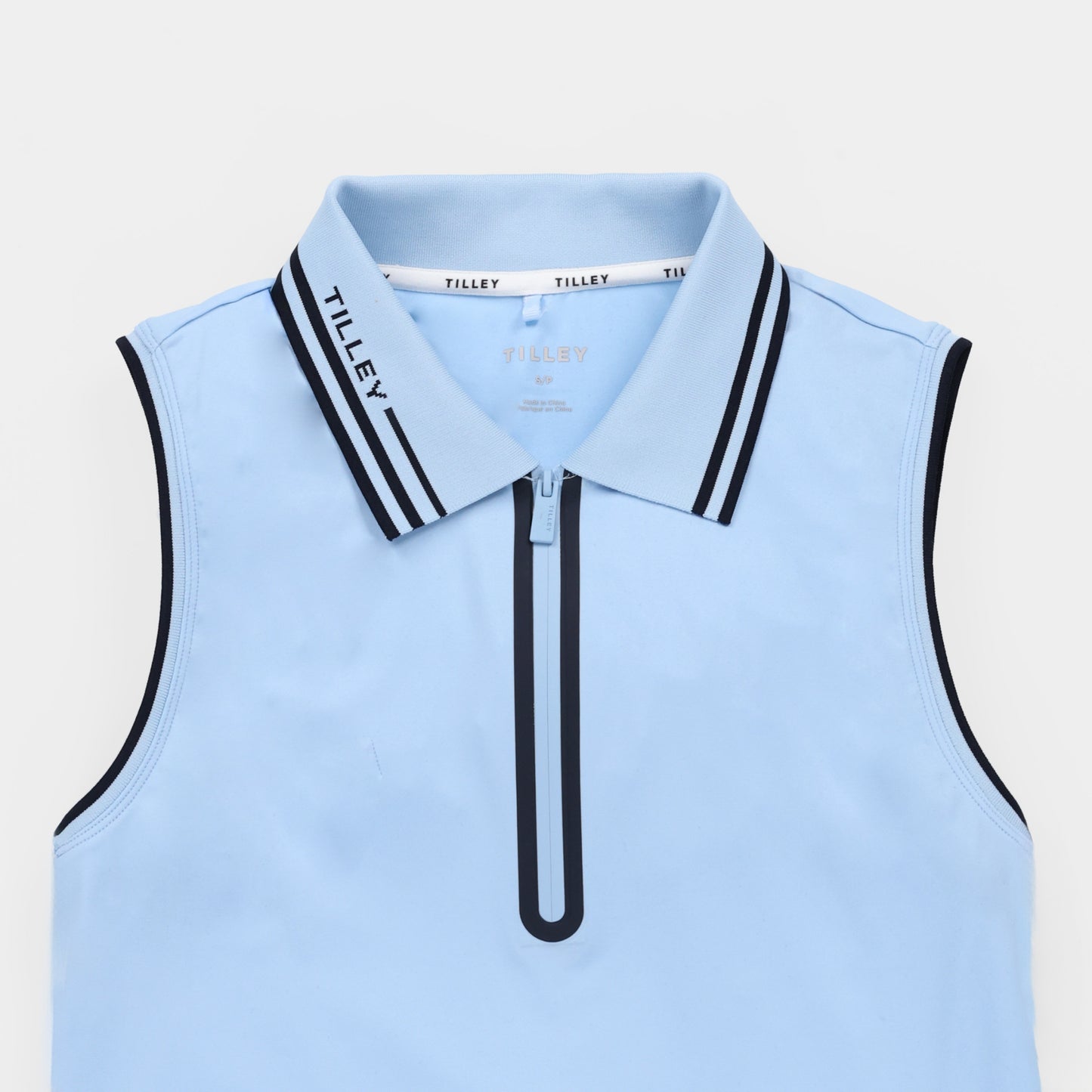 Womens Tech Jersey Sleeveless Zip Polo - Powder Blue/Navy