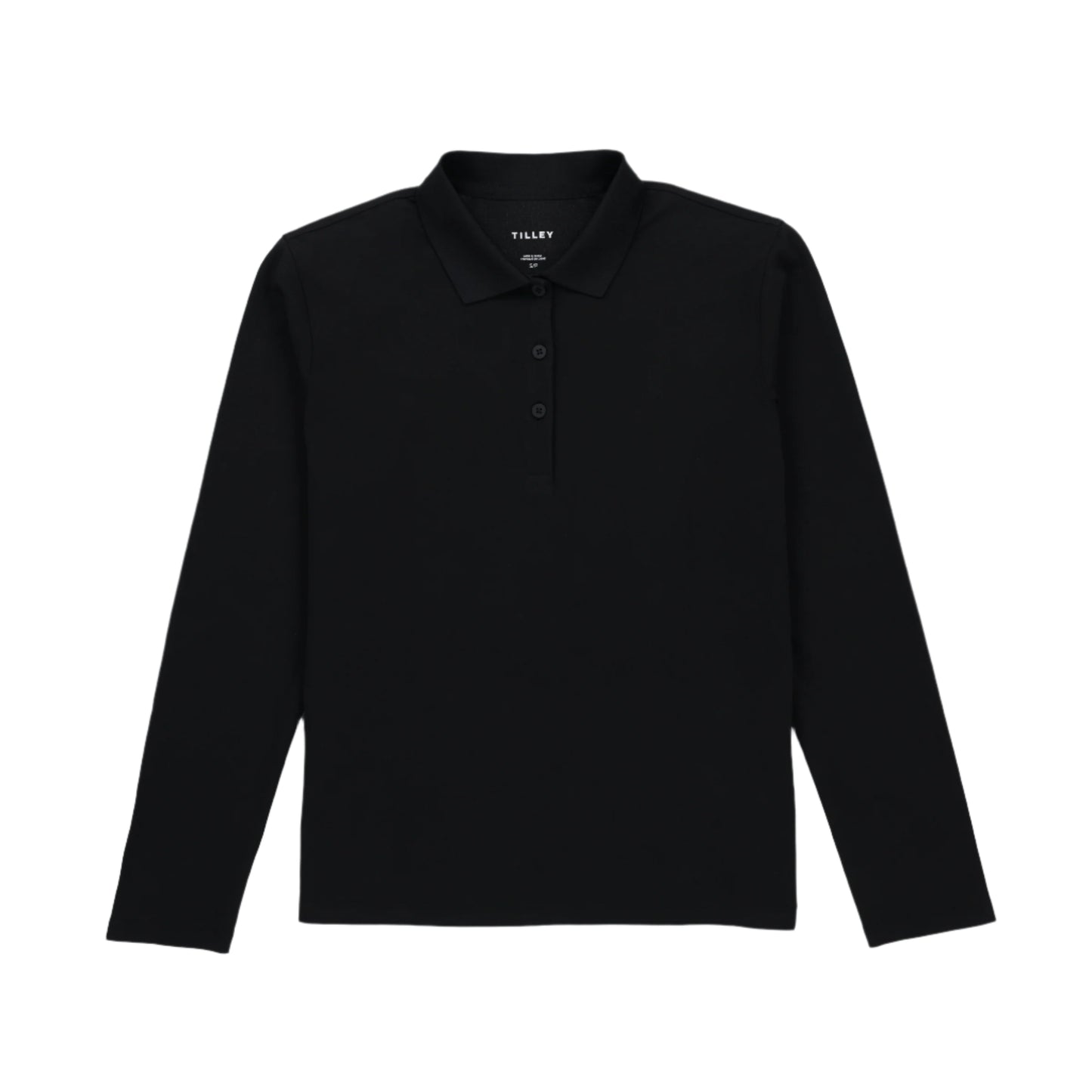 Womens Long Sleeve Classic Pique Polo - Black