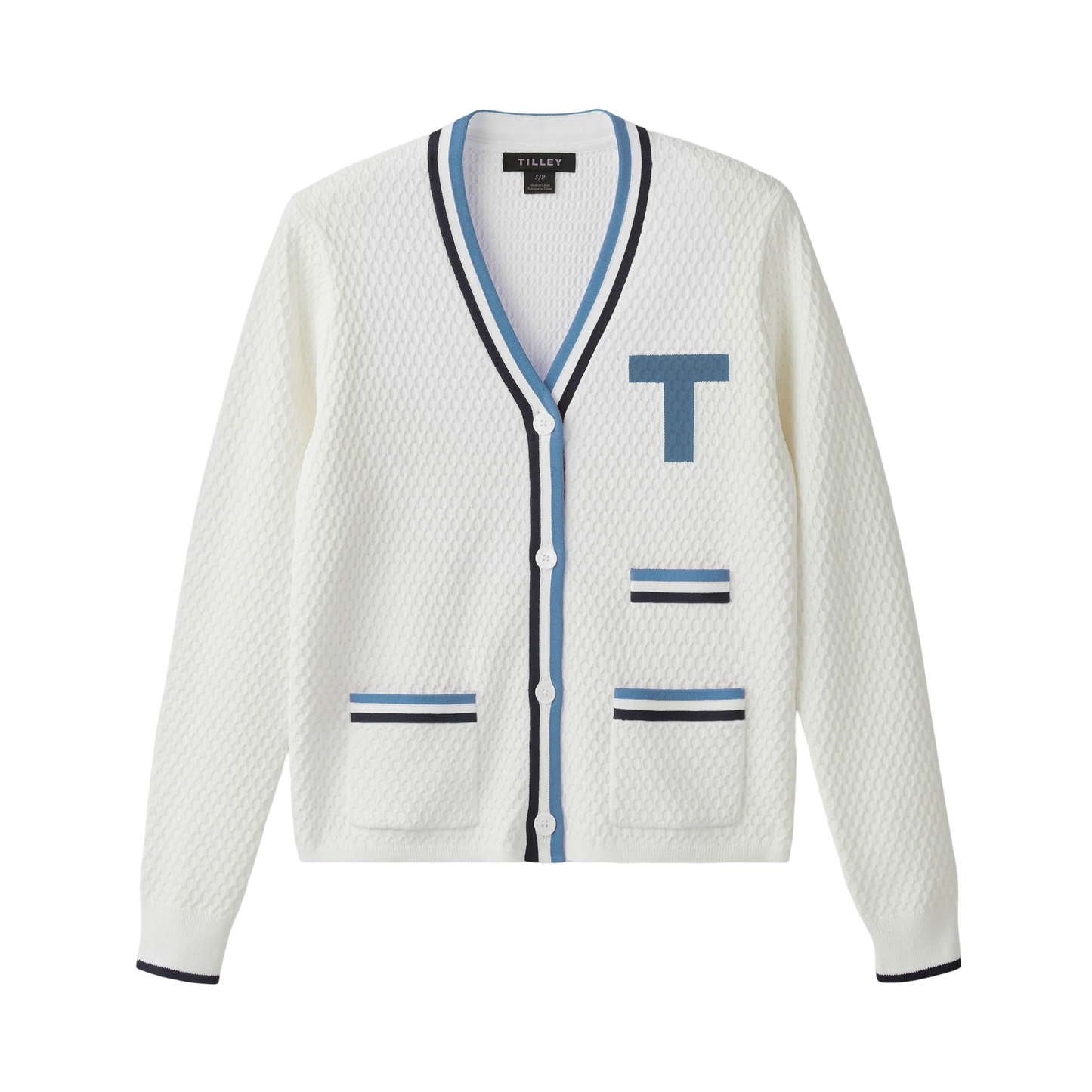 Womens T Cardigan - White/Powder Blue