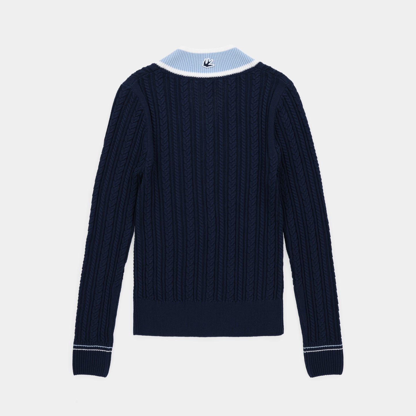 Womens V Neck Cable Sweater - Navy/White