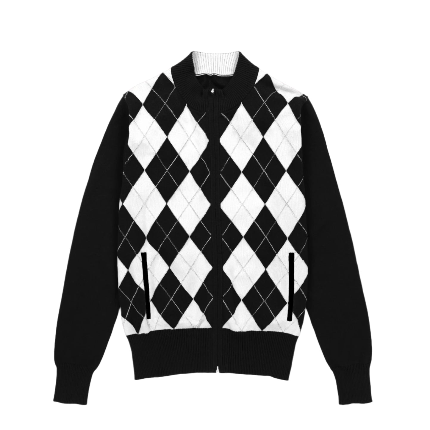 Womens Argyle Full Zip - White