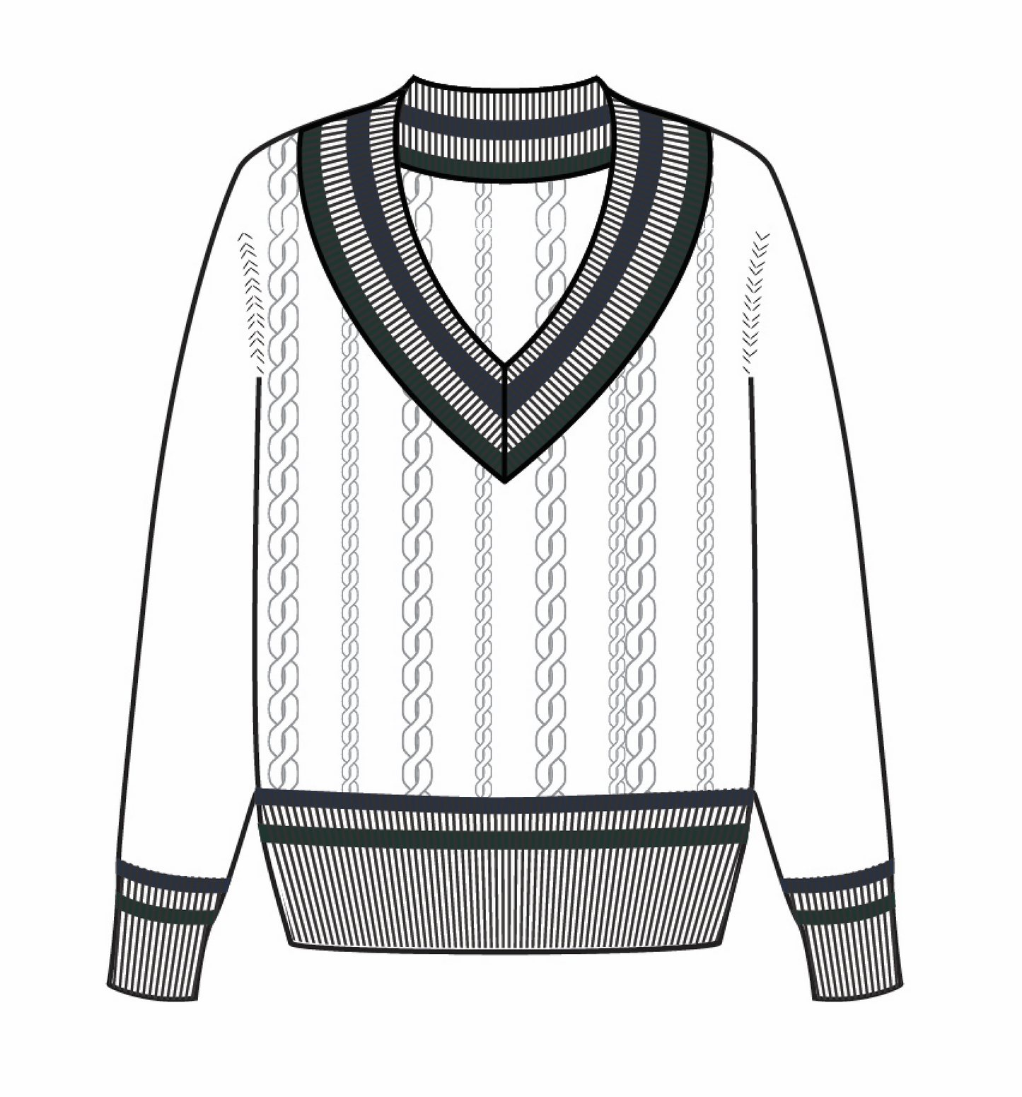 Womens Preppy Deep V Sweater - White/Navy/Pine Green