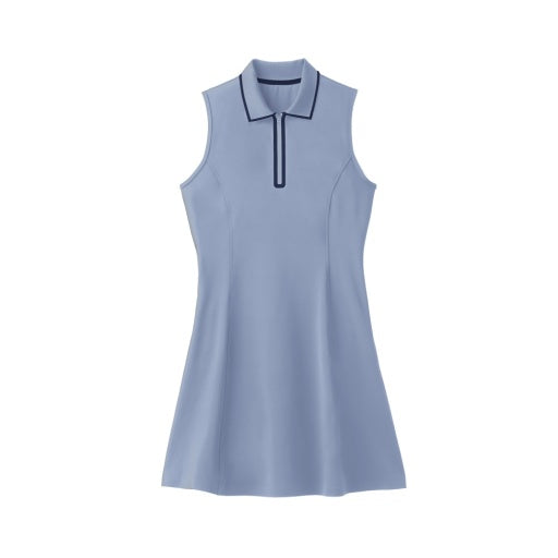 Womens Quarter Zip Polo Dress - Powder Blue/ Navy