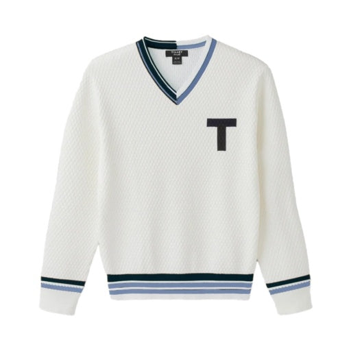 Mens Sport V Neck Sweater - White/ Navy/ Powder Blue