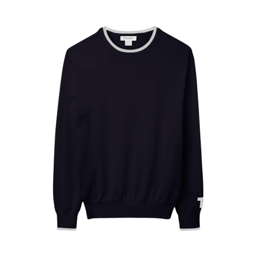 Mens Colour Block Crew Sweater - Navy