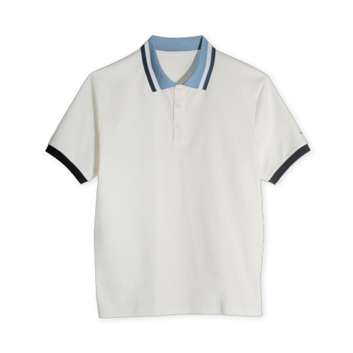 Mens Supima Pique Stripe Polo - White/Powder Blue
