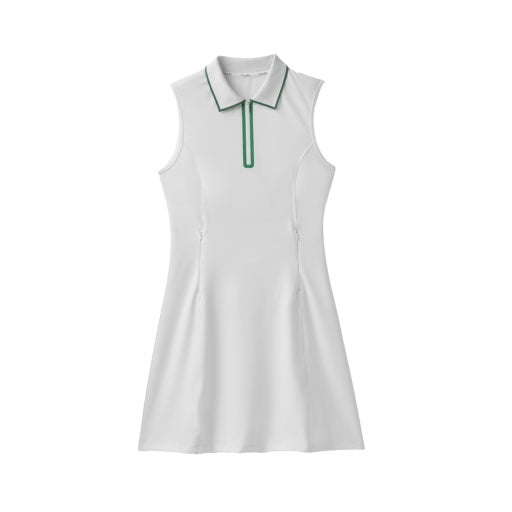 Womens Quarter Zip Polo Dress - White/ Sport Green