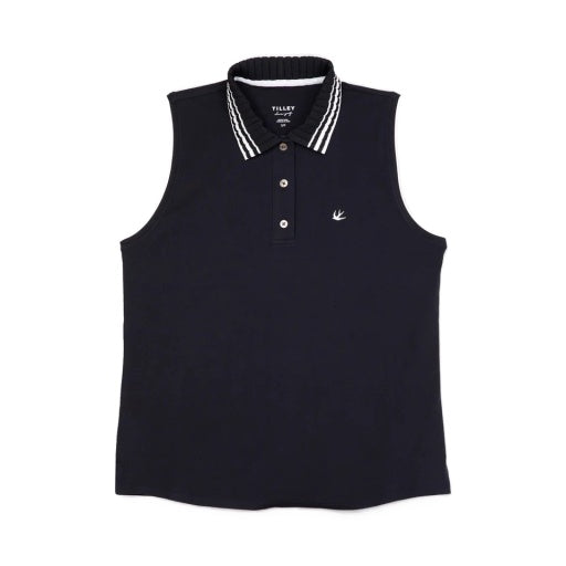 Womens Supima Pique Sleeveless Polo - Navy/ White Stripe