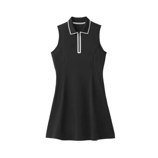 Womens Quarter Zip Polo Dress - Black/ White