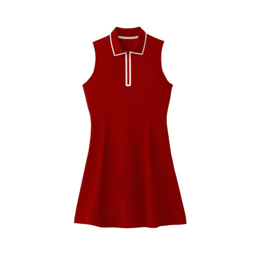 Womens Quarter Zip Polo Dress - Sport Red/ White