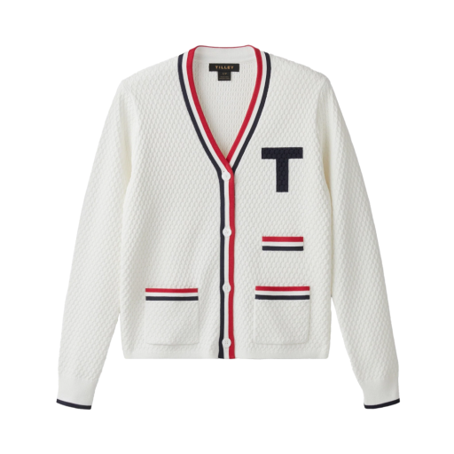 Womens T Cardigan - White/Navy