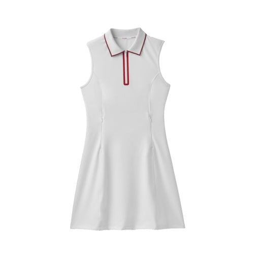 Womens Quarter Zip Polo Dress - White/ Sport Red
