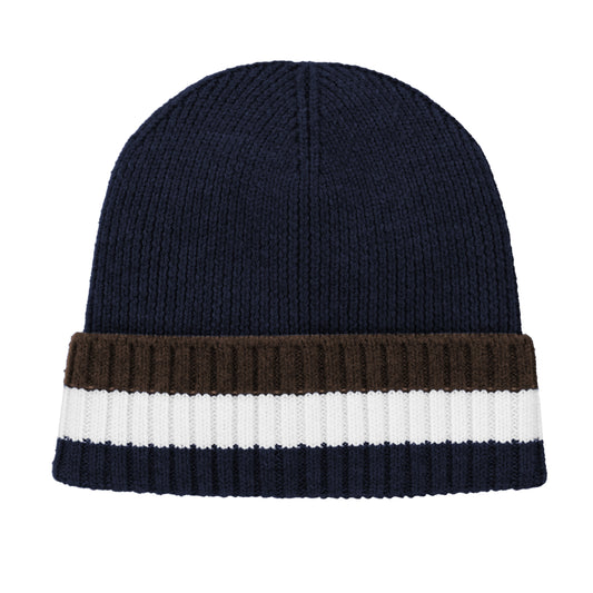 Tri Stripe Merino Beanie  - Navy / Chocolate