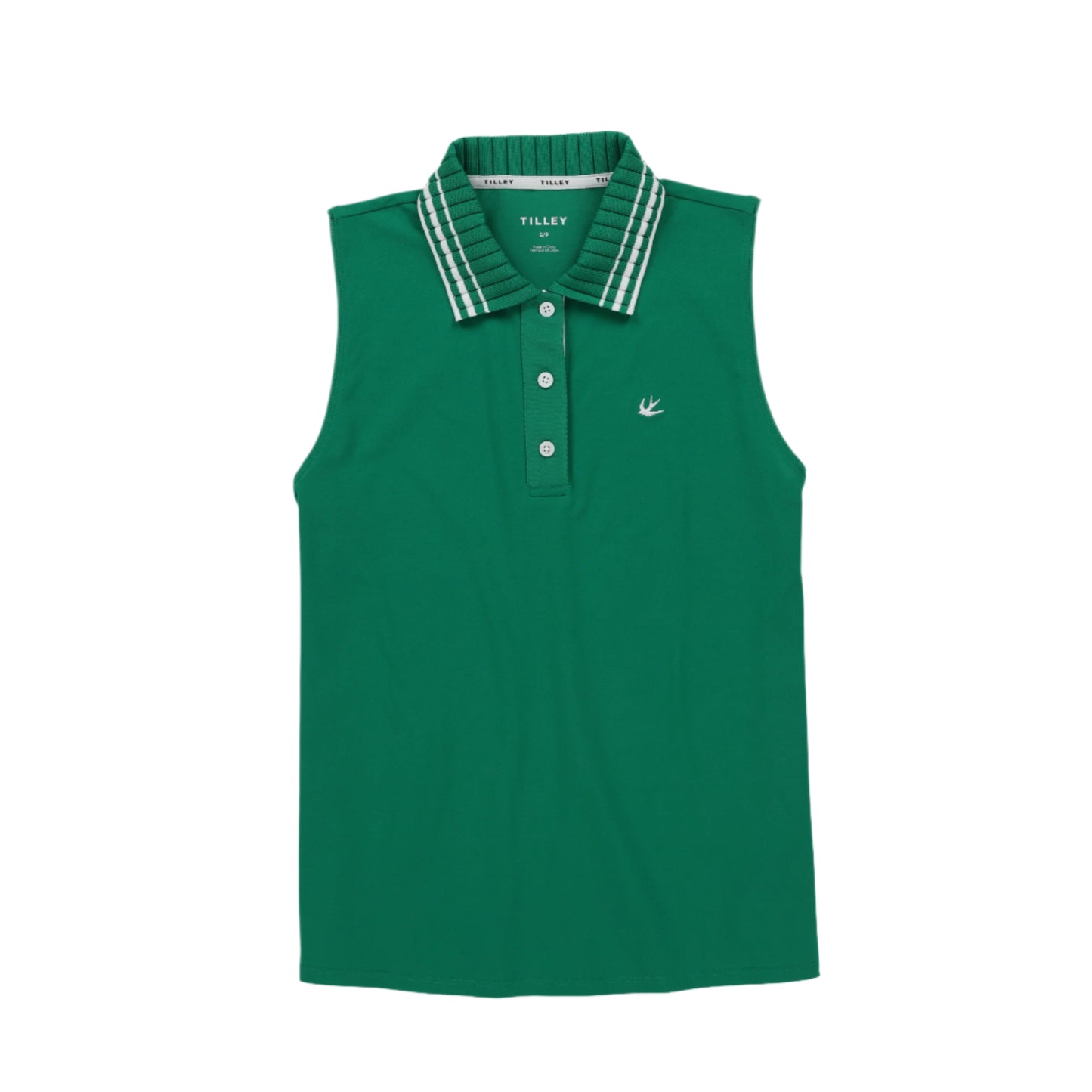 Womens Supima Pique Sleeveless Polo - Green/ White