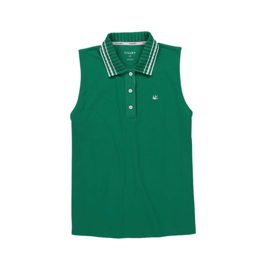 Womens Supima Pique Sleeveless Polo - Green/ White