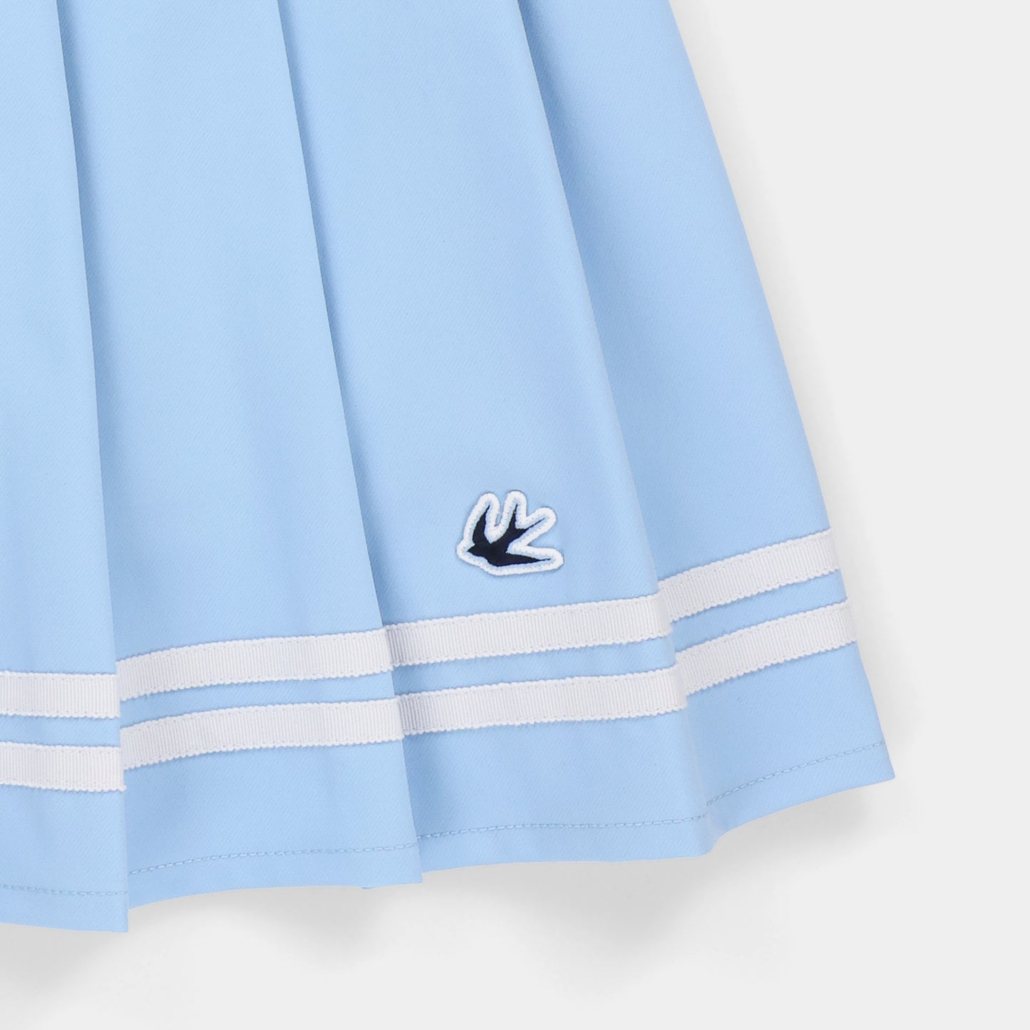 Womens Ribbon Pleated Skirt - Powder Blue/White