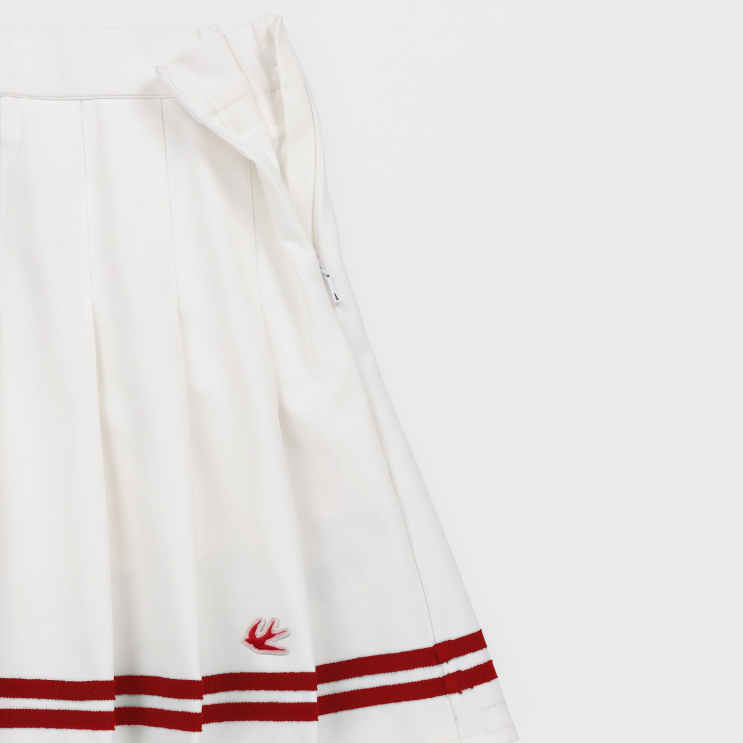 Womens Ribbon Pleated Skirt - White/Sport Red