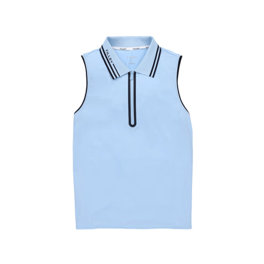 Womens Tech Jersey Sleeveless Zip Polo - Powder Blue/Navy