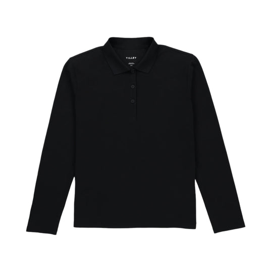Womens Long Sleeve Classic Pique Polo - Black