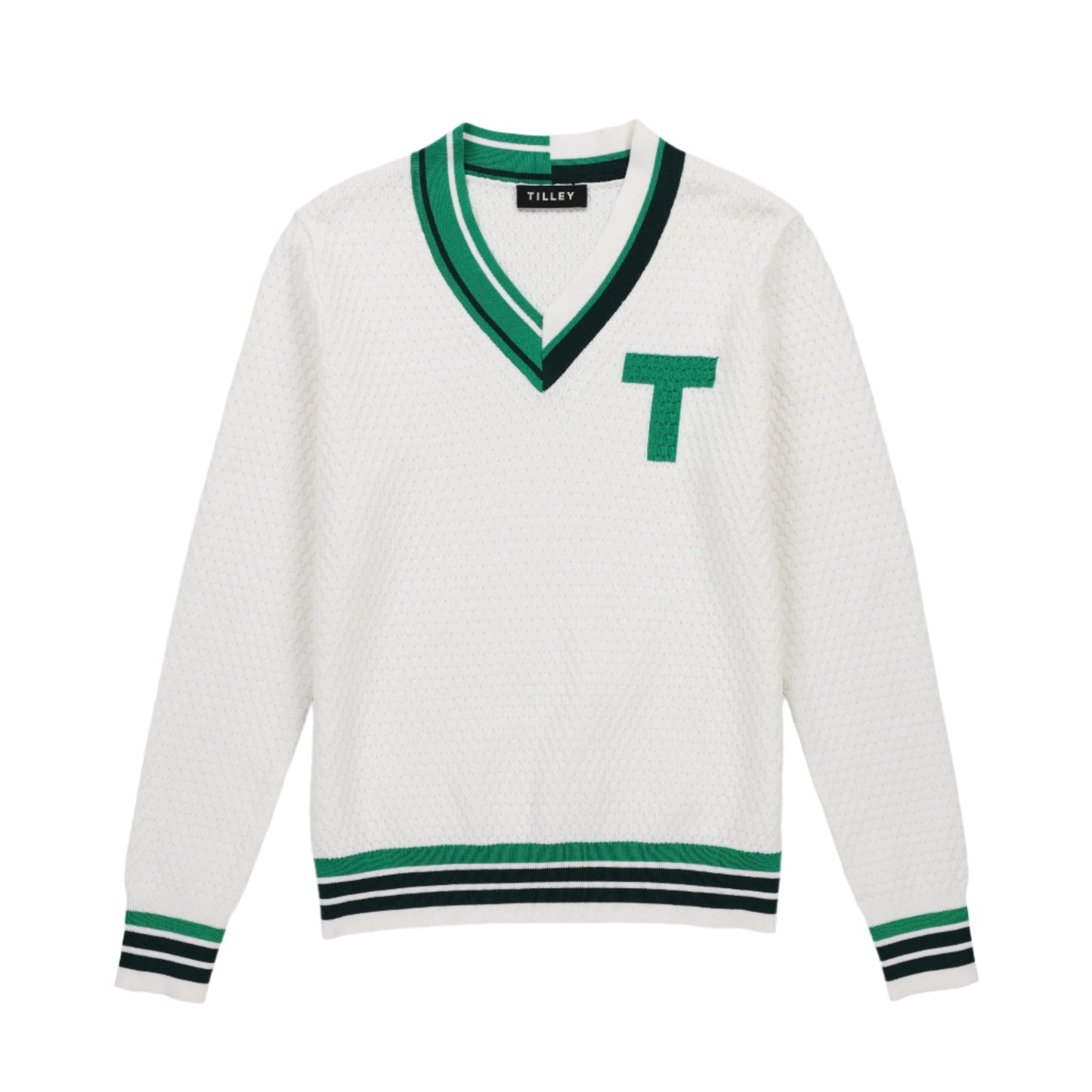 Womens Sport V Neck Sweater - White/Sport Green
