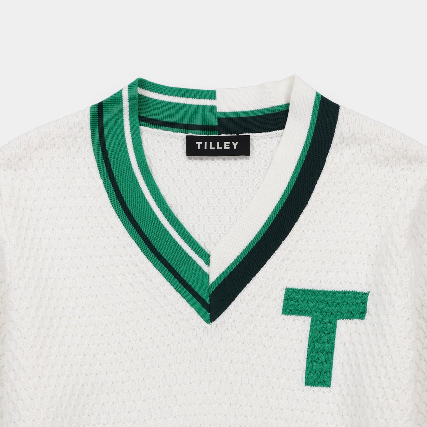 Womens Sport V Neck Sweater - White/Sport Green