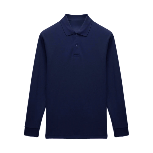 Womens Long Sleeve Classic Pique Polo - Navy