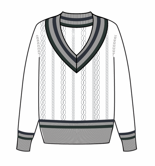 Womens Preppy Deep V Sweater - White/Navy/Pine Green