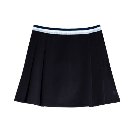 Womens Striped Scuba Pleated Skirt - Navy