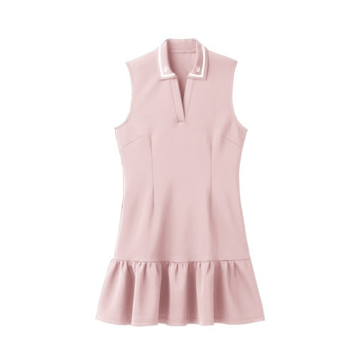 Womens Scuba Ruffle Hem Dress - Perfect Pink/ White