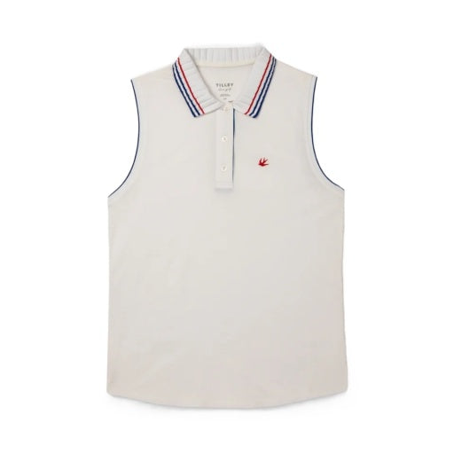 Womens Supima Pique Sleeveless Polo - White/ Red Stripe