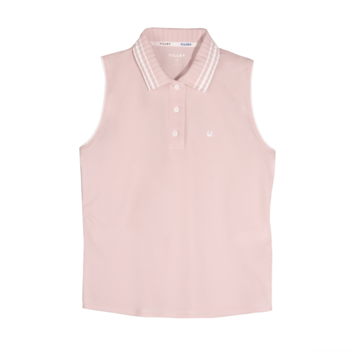 Womens Supima Pique Sleeveless Polo - Pink/White