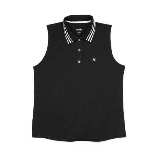 Womens Supima Pique Sleeveless Polo - Black/White