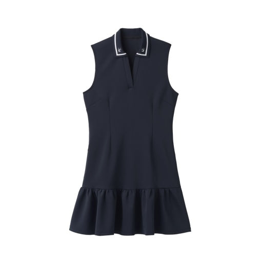 Womens Scuba Ruffle Hem Dress - Navy/ White
