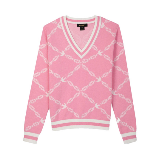 Womens Birdie Links Jacquard V-Neck Sweater - Pink