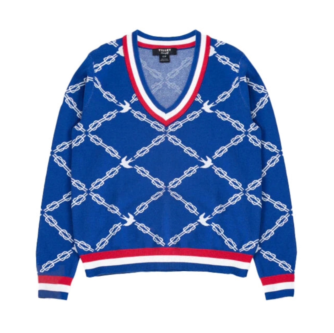 Womens Birdie Links Jacquard V-Neck Sweater - Blue